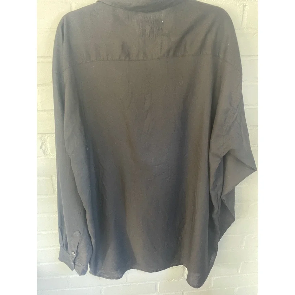 Jazzman Mens Black Long Sleeve‎ Button Up Shirt Size L 100% Rayon - Picture 2 of 4